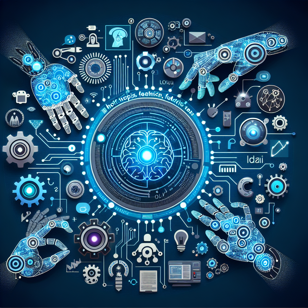 "AI 기술 분야의 현재 동향과 미래 전망을 다루는 기사 이미지: 인공지능 개발, 머신러닝 알고리즘, 데이터 분석 기법을 시각적으로 강조한 그래프와 혁신적인 기술 아이콘"